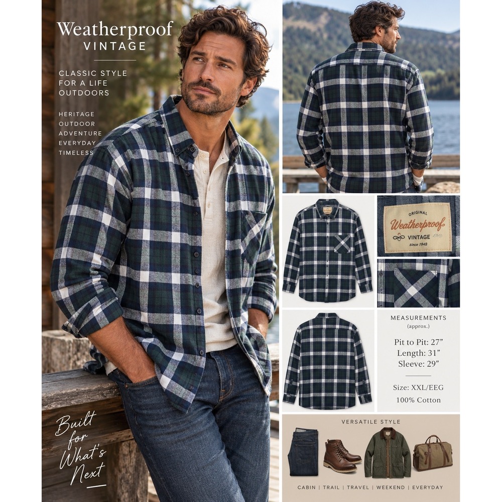 Weatherproof Vintage XXL Plaid Flannel Shirt Cotton Heritage Outdoor Grandpacore